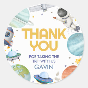 Sticker Rond Voyage d'astronaute autour du soleil Anniversaire