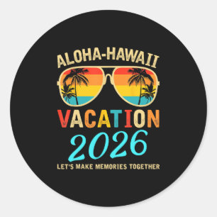Sticker Rond Voyage de famille Aloha Hawaii 2026 Création de so