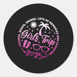 Sticker Rond Voyage de filles 2025 Amis Plage Boissons Beaucoup