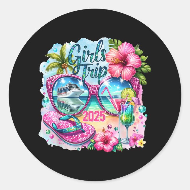 Sticker Rond Voyage de filles 2025 Hawaii Beach Sungles Summer  (Devant)