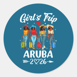 Sticker Rond Voyage de filles à Aruba 2026 Anniversaire