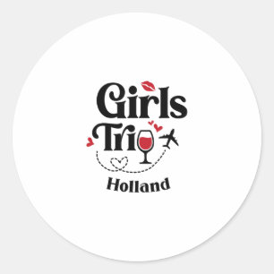 Sticker Rond Voyage de filles au vin mignon en Hollande Vacance