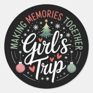 Sticker Rond Voyage de filles de Noël créant des souvenirs ense