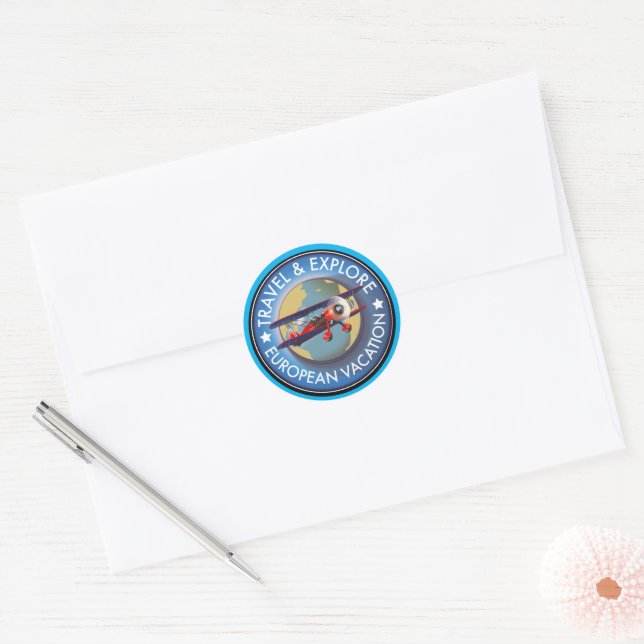 Sticker Rond Voyage & Découvrez les vacances européennes  (Enveloppe)