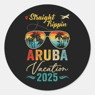 Sticker Rond Voyage droit Aruba 2025 Vacances d'été en famille