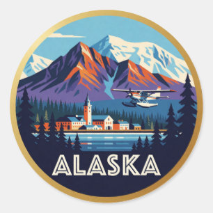 Sticker Rond Voyage en Alaska USA : glaciers, montagnes et fron