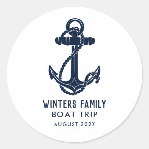 Sticker Rond Voyage en bateau familial personnalisé avec une an