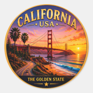 Sticker Rond Voyage en Californie sur la Côte Dorée ensoleillée