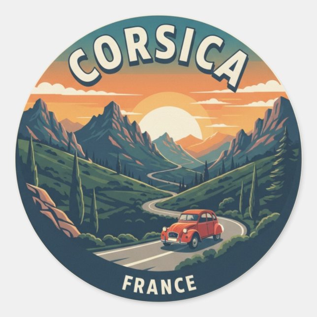 Sticker Rond Voyage en Corse France (Devant)