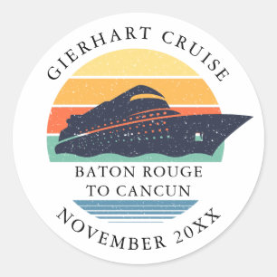 Sticker Rond Voyage en croisière familial rétro personnalisé