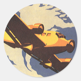 Sticker Rond Voyage et transport vintage Avion en vol