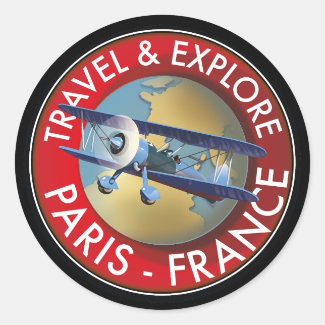 Sticker Rond Voyage & Explorez le logo de Paris France (Devant)
