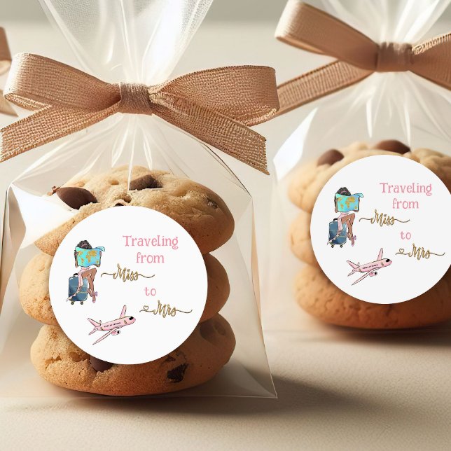 Sticker Rond Voyage Fête des mariées Voyage de Mlle à Mme. (Créateur téléchargé)