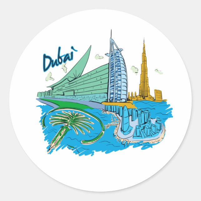 Sticker Rond voyage graphique design.png de ville du Dubaï (Devant)