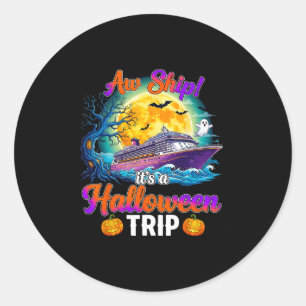 Sticker Rond Voyage Halloween Équipe de Croisière Drôle Vacance