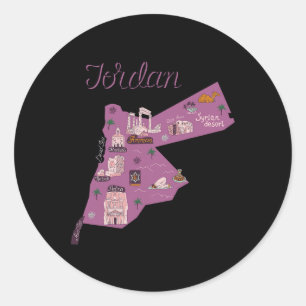Sticker Rond Voyage Jordanie Carte Amman Petra mer Morte Famill