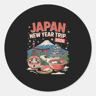Sticker Rond Voyage Nouvel An Japon 2026 Hiver Fuji Tokyo Osaka