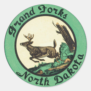 Sticker Rond Voyage Rétro, Grand Forks, Dakota du Nord