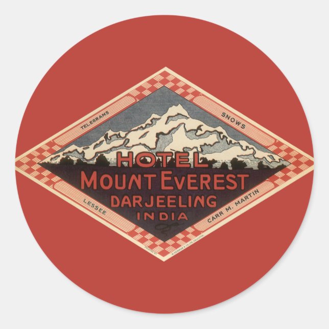 Sticker Rond Voyage Rétro, Mont Everest, Darjeeling Inde (Devant)