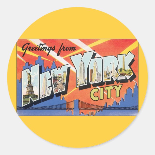 Sticker Rond Voyage Rétro NYC, Salutations de New York (Devant)