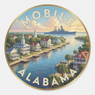 Sticker Rond Voyage sur le front de mer de Mobile Alabama Sud