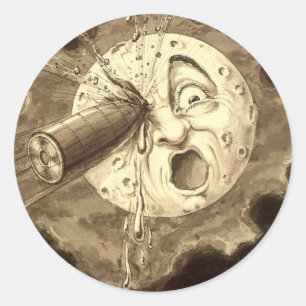 Sticker Rond Voyage vers la Lune 1902 illustration