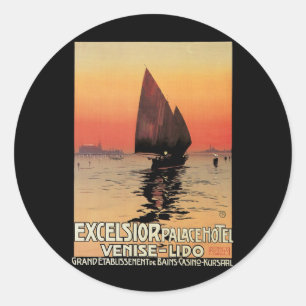 Sticker Rond Voyage Vintage, Bateaux au Excelsior Palace Venise