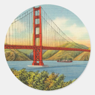 Sticker Rond Voyage vintage de golden gate bridge San Francisco