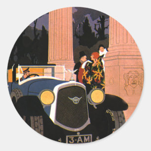 Sticker Rond Voyage vintage, Elégante voiture convertible