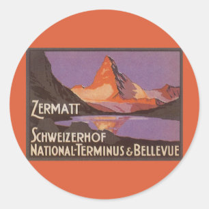 Sticker Rond Voyage vintage, montagne du Matterhorn en Suisse