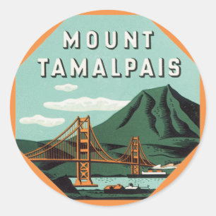 Sticker Rond Voyage Vintage, Montagne Tamalpais ou Mont Tam