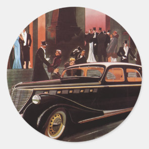 Sticker Rond Voyage Vintage, Voiture Limousine Élégante de Loca
