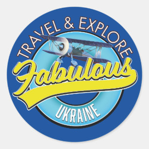 Sticker Rond voyager explorer l'Ukraine fabuleuse logo