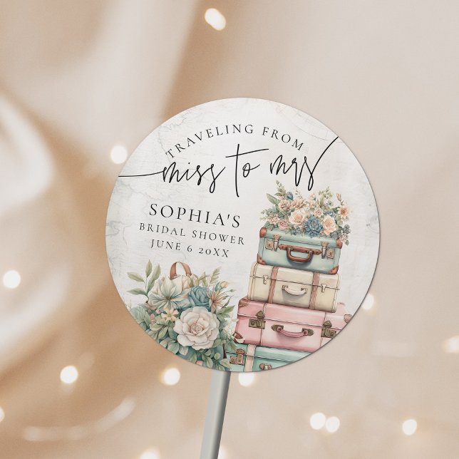 Sticker Rond Voyager Mlle à Mme Vintage Floral Fête des mariées (Créateur téléchargé)