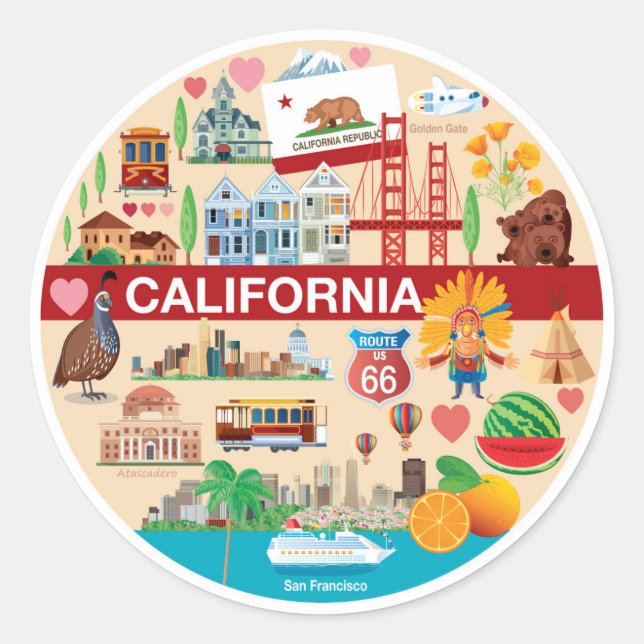 Sticker Rond Voyages en Californie (Devant)