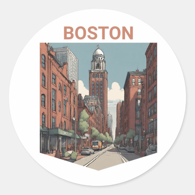 Sticker Rond Voyageur Boston Une Idée Cadeau Délicieux (Devant)