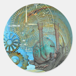 Sticker Rond Voyageur d'escargots à vapeur Aqua