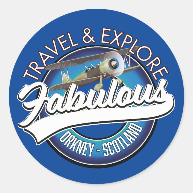 Sticker Rond Voyagez et explorez le fabuleux Orkney Écosse logo (Devant)