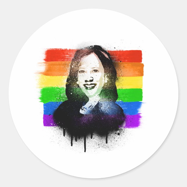 Sticker Rond VP Kamala Harris Graffiti de la fierté LGBTQ (Devant)