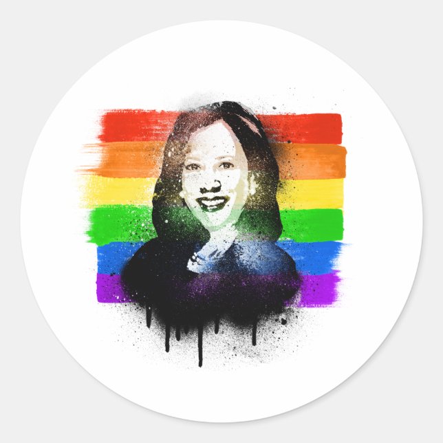 Sticker Rond VP Kamala Harris Graffiti de la fierté LGBTQ (Devant)