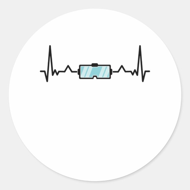Sticker Rond VR Cadeau réalité virtuelle Gamer Heartbeat (Devant)