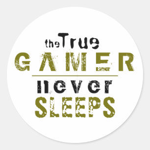 Sticker Rond Vrai Gamer ne dort jamais Typographie Gamer