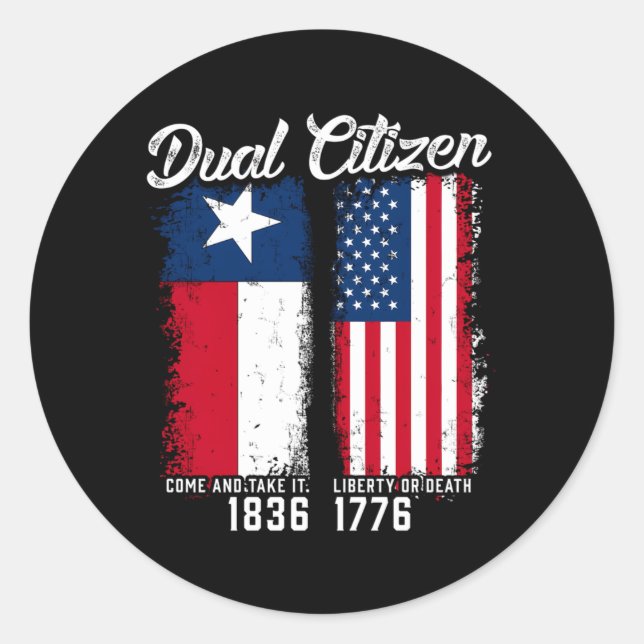 Sticker Rond Vrai Texan Double Citoyen Aimer Texas Et Amérique (Devant)