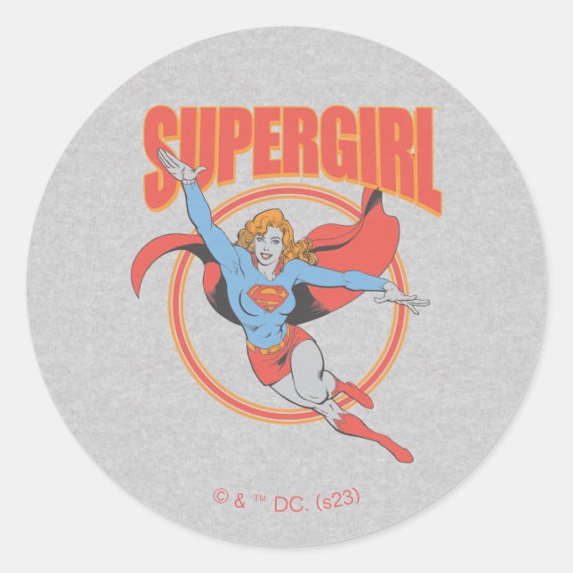 Sticker Rond Vrai Vintage Supergirl Flying Graphic (Devant)