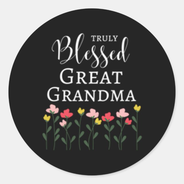 Sticker Rond Vraiment bienheureux Grandma Fleurs Grand Grand Gr (Devant)