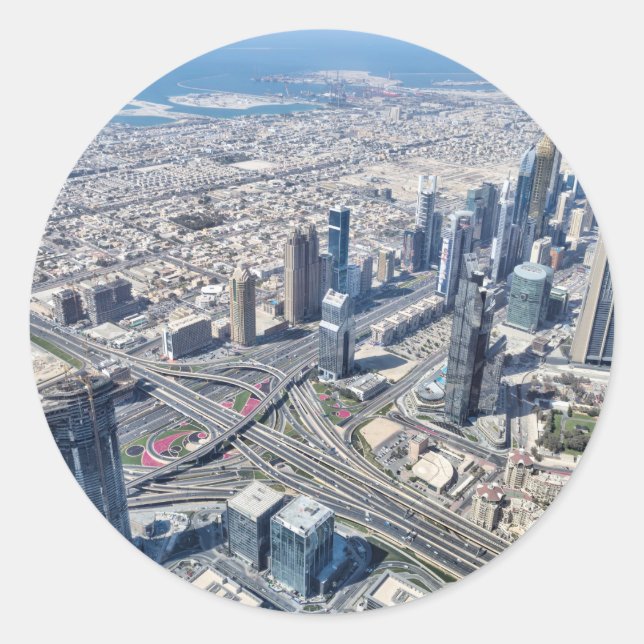 Sticker Rond Vue aérienne de Dubaï (Devant)