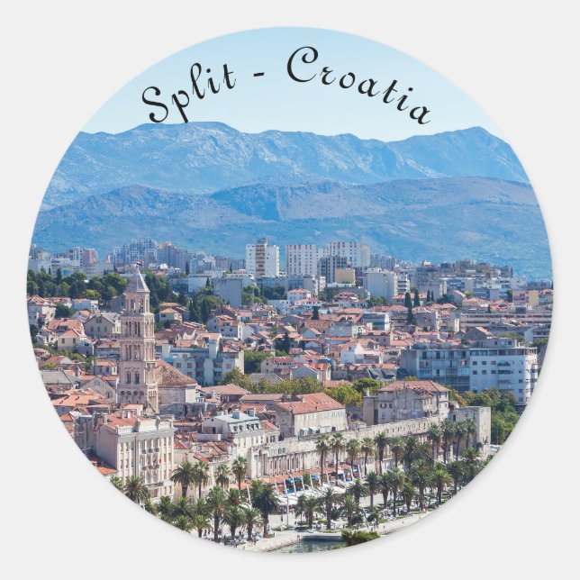 Sticker Rond Vue aérienne du front de mer de la ville de Split, (Devant)