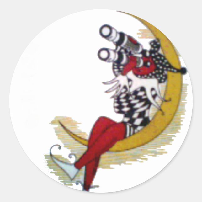 Sticker Rond Vue cosmique : Elfe sur la lune aventure (Devant)