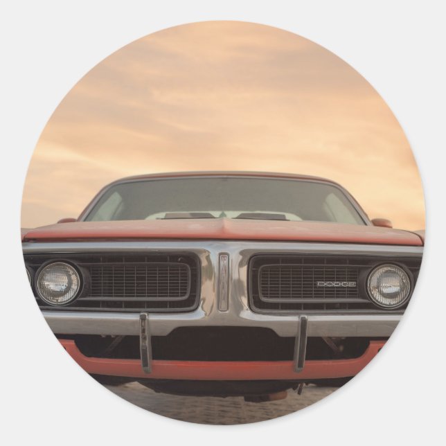 Sticker Rond Vue coucher de soleil vintage (Devant)