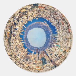Sticker Rond Vue créative de la planète miniature de San Franci